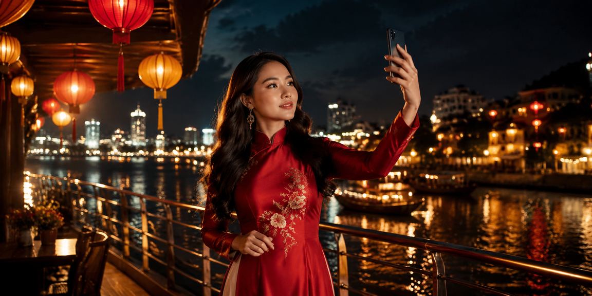 Người phụ nữ Sài Gòn mặc áo dài tham gia sự kiện xổ số và nhận thưởng trong không khí lễ hội